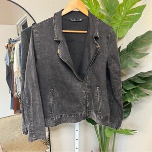 🖤 Doe & Rae Acid Wash Moto Button-Up Shirt Jacket | Asym Zip Black Sz 1X